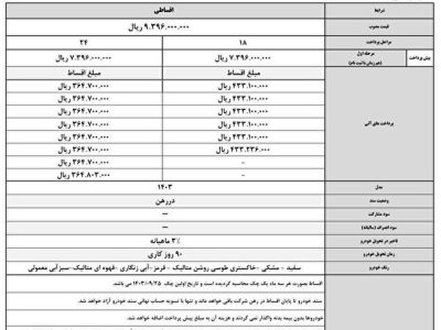 فروش اقساطی یک خودرو از چهارشنبه ۱۶ خرداد ۱۴۰۳ +جدول قیمت